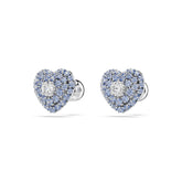 Idyllia stud earrings, Heart, Blue, Rhodium plated